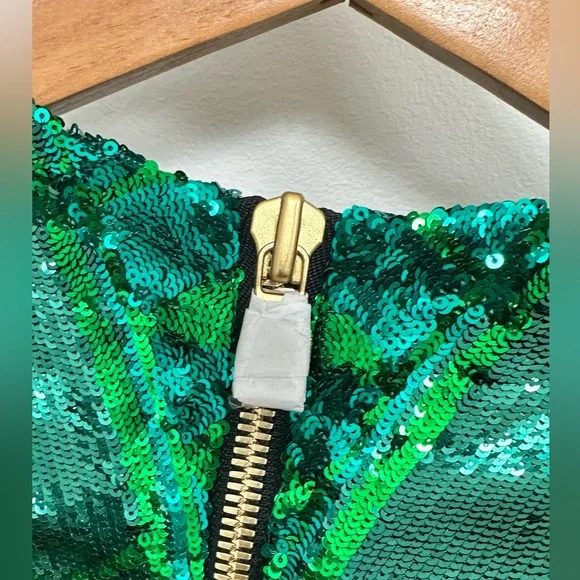 BALMAIN x H&M Emerald Sequin Long Sleeve Plunge Dress - Picture 5 of 6